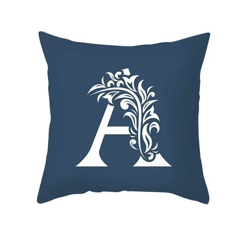 Ornate navy blue letter pillowcase – living room crown cushion cover