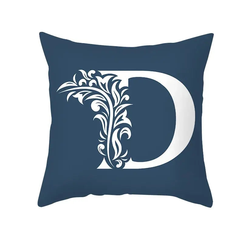 Ornate navy blue letter pillowcase – living room crown cushion cover