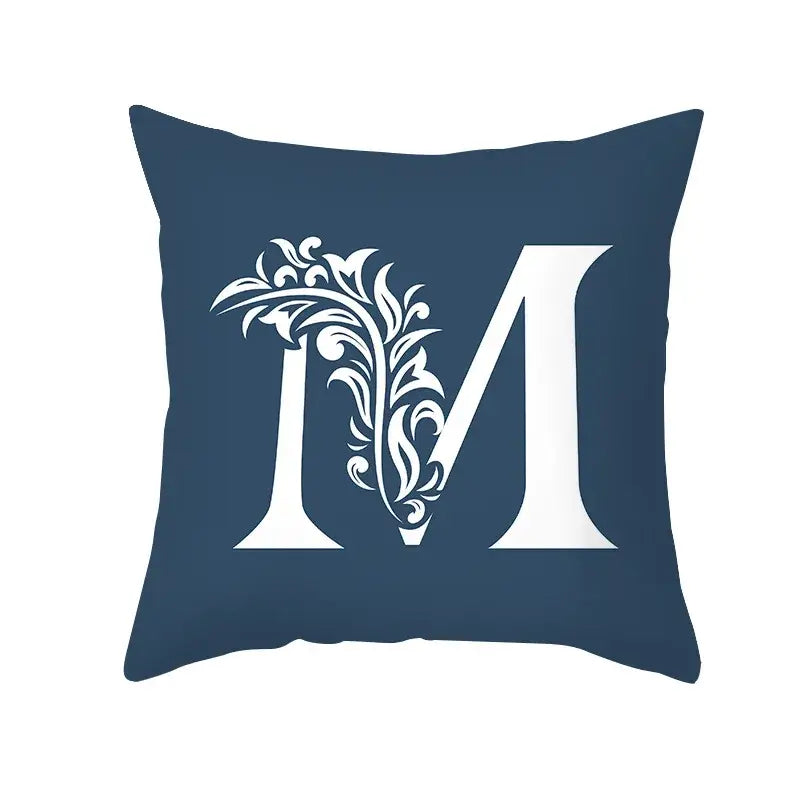 Ornate navy blue letter pillowcase – living room crown cushion cover