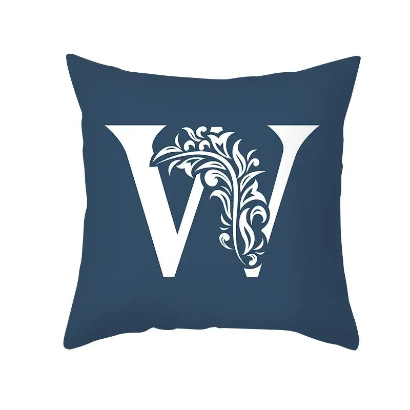 Ornate navy blue letter pillowcase – living room crown cushion cover