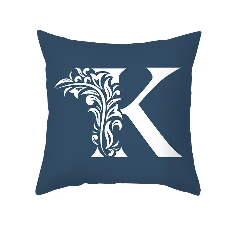 Ornate navy blue letter pillowcase – living room crown cushion cover