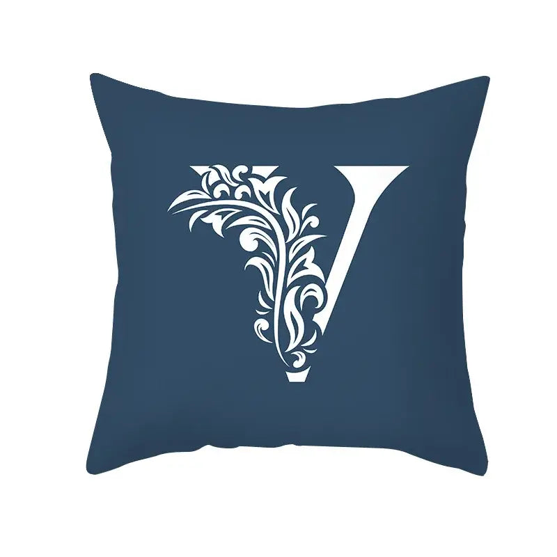Ornate navy blue letter pillowcase – living room crown cushion cover
