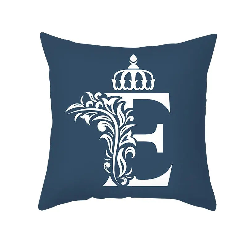 Ornate navy blue letter pillowcase – living room crown cushion cover