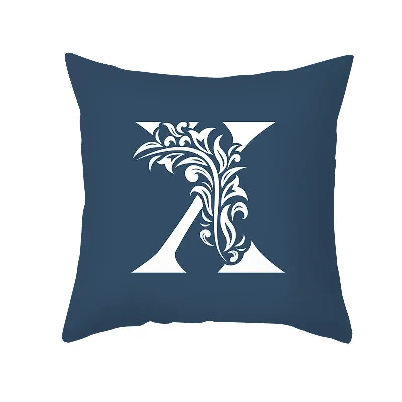 Ornate navy blue letter pillowcase – living room crown cushion cover