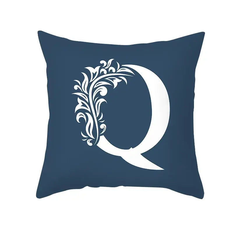 Ornate navy blue letter pillowcase – living room crown cushion cover