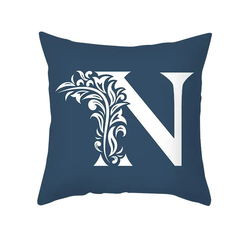 Ornate navy blue letter pillowcase – living room crown cushion cover