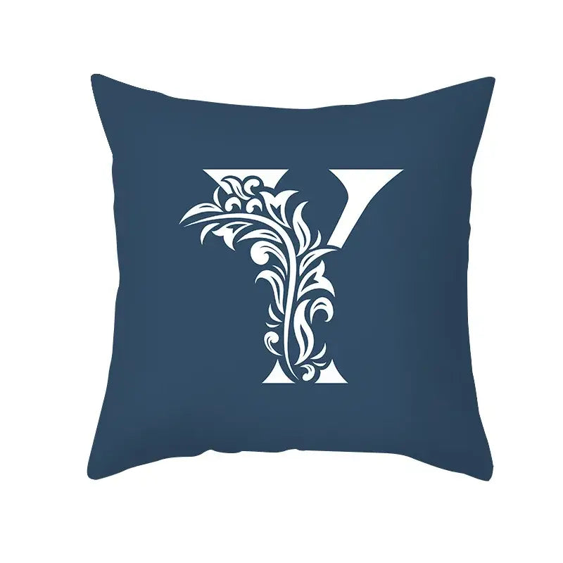 Ornate navy blue letter pillowcase – living room crown cushion cover