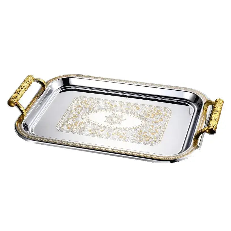 Ornate silver and gold floral tray dining room decorbites ceramic animal