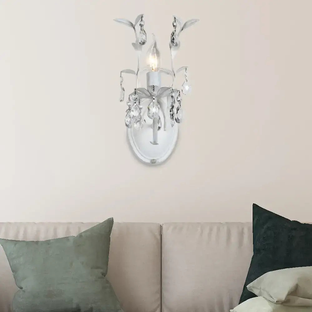 Ornate silver crystal leaf wall light fixture bedroom sconce