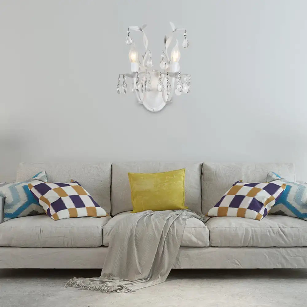 Ornate silver crystal leaf wall light fixture bedroom sconce