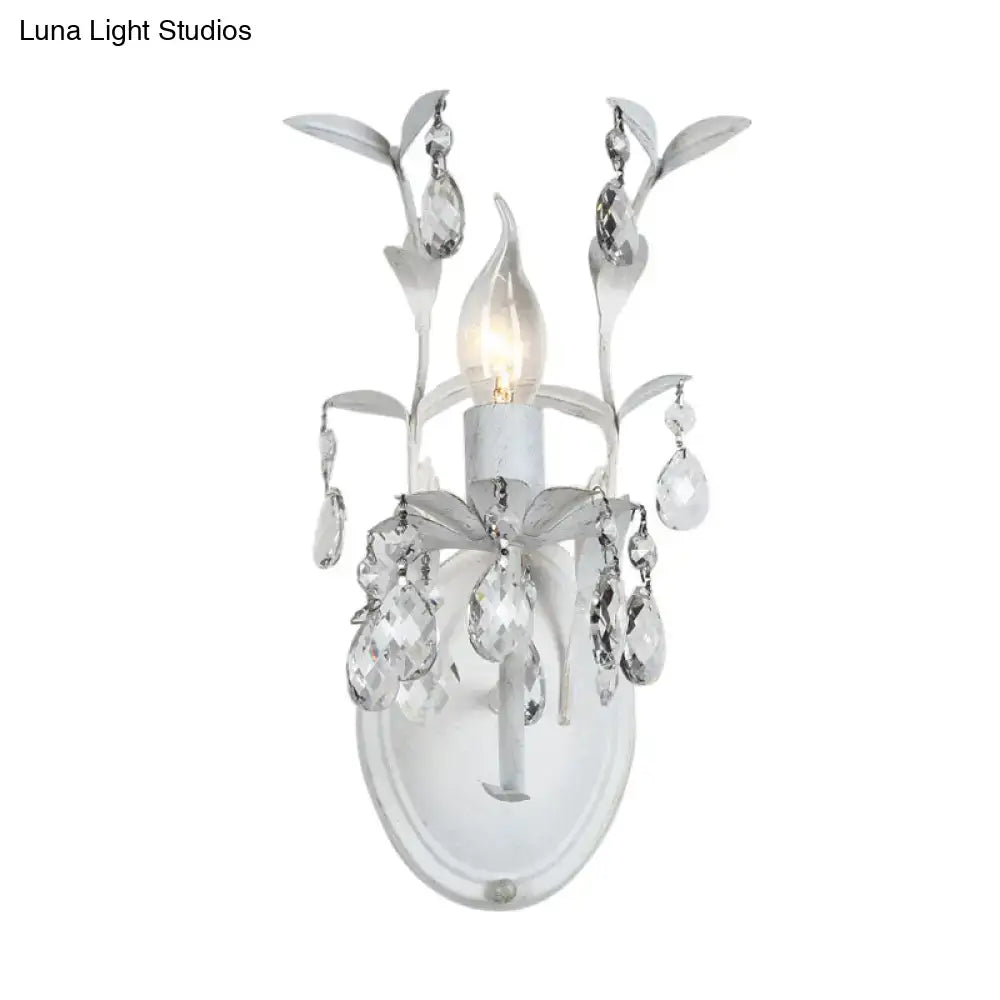 Ornate silver crystal leaf wall light fixture bedroom sconce