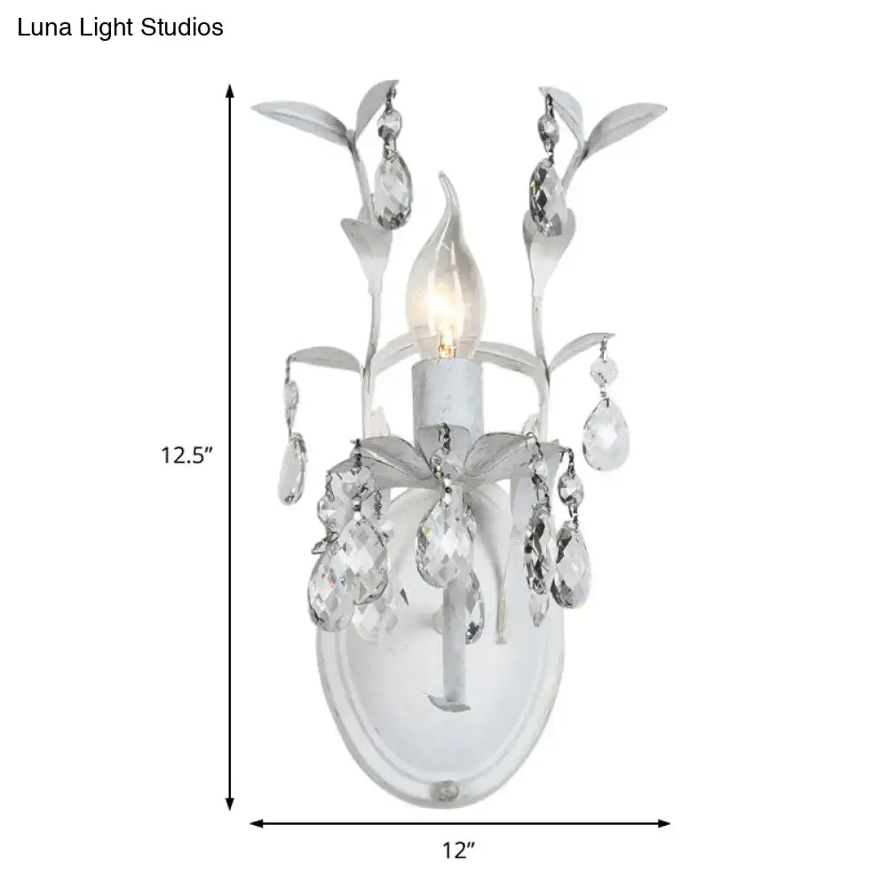 Ornate silver crystal leaf wall light fixture bedroom sconce