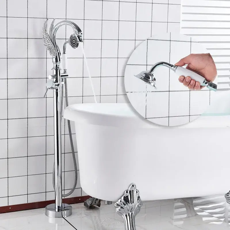صنبور حوض استحمام ذهبي بتصميم بجعة مزخرف مع خرطوم دش للحمام