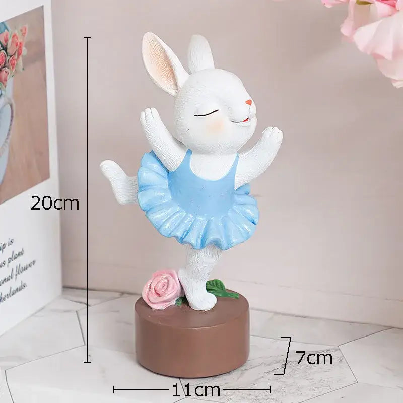 Pastel ballet rabbit dancer sculpture set bedroom desk decor
