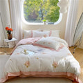 Pastel blue & peach floral bedding set bedroom ruffled duvet cover