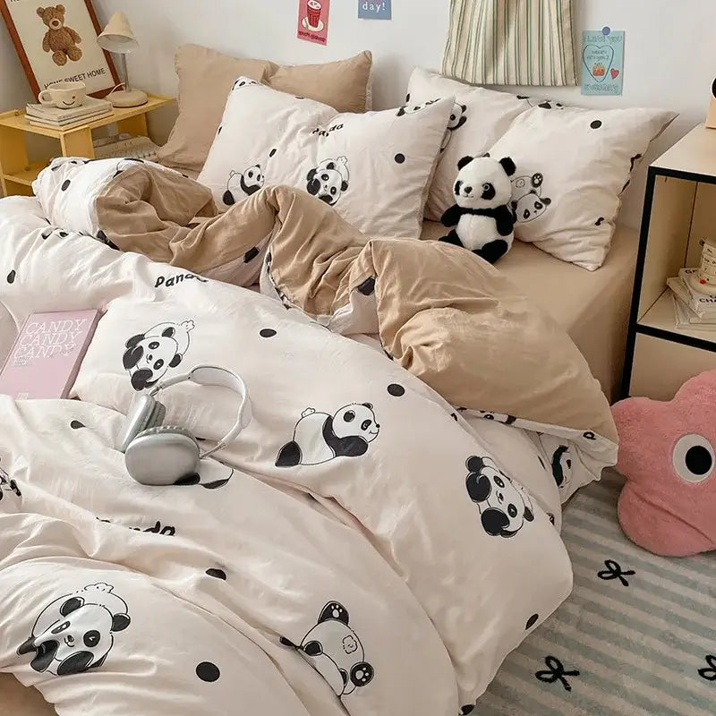 Pastel blue & white bunny cartoon pattern bed sets bedroom cotton