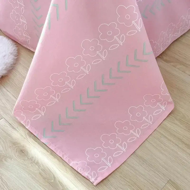 Pastel bunny and flower cartoon print bedding set bedroom decor