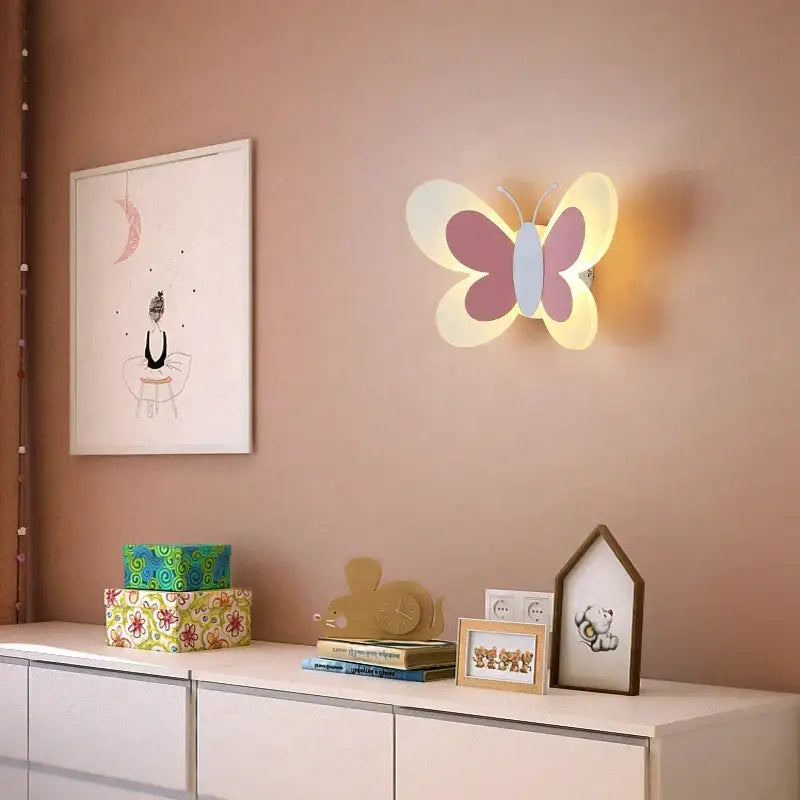 Pastel butterfly girl room lamp creative wall sconce bedroom light