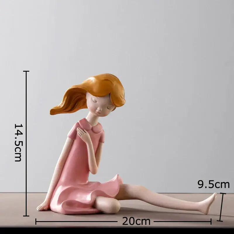 Pastel cartoon girl resin sculpture bedroom desk ornament