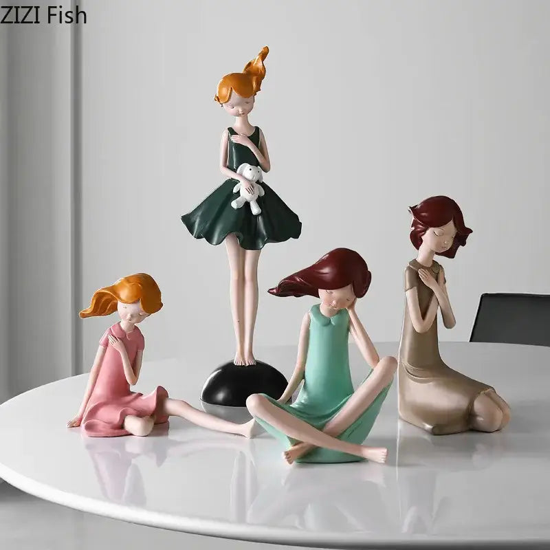 Pastel cartoon girl resin sculpture bedroom desk ornament