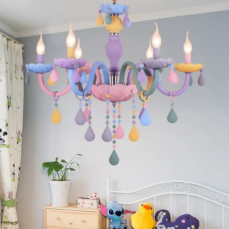 Pastel colorful crystal cartoon led chandelier for kids bedroom