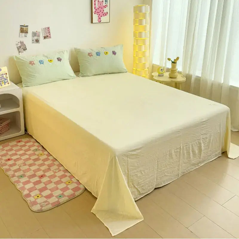 Pastel green cartoon embroidery bedding set bedroom quilted comforter