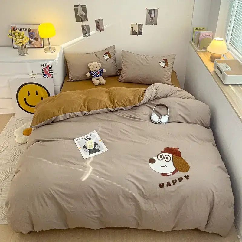 Pastel green cartoon towel embroidery bedding set bedroom decor