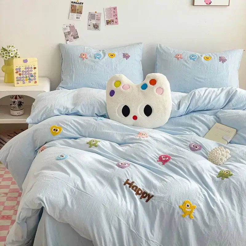 Pastel green cartoon towel embroidery bedding set bedroom decor