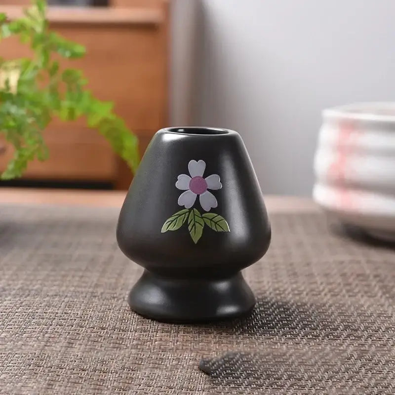 Pastel pink and yellow ceramic matcha whisk stand kitchen set