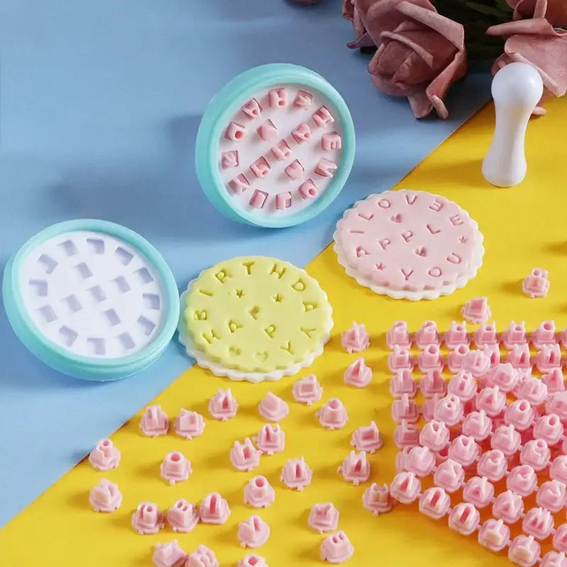Pastel pink & yellow cookie stamps kitchen letter mold set