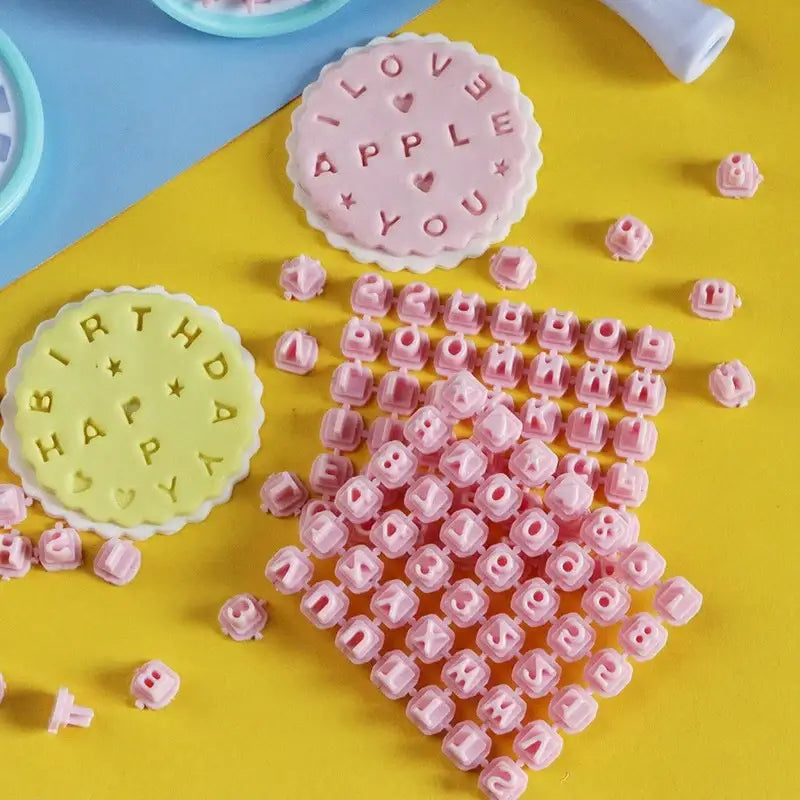 Pastel pink & yellow cookie stamps kitchen letter mold set