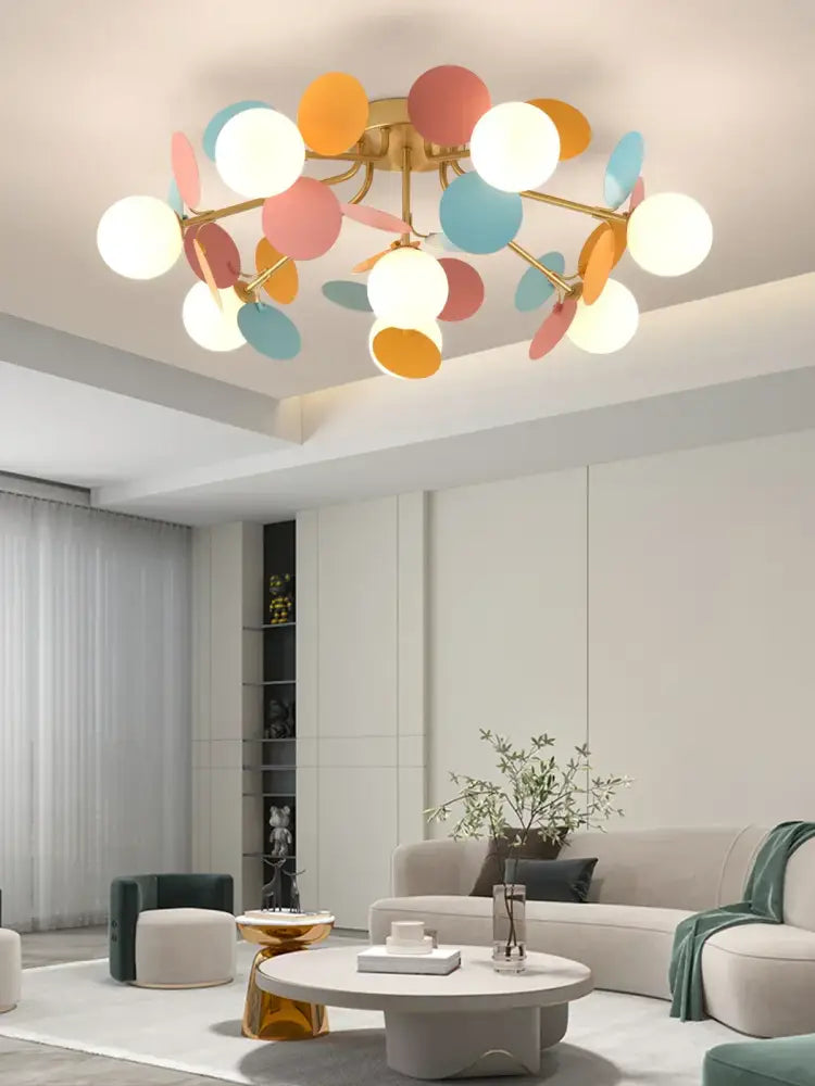 Pastel spherical colorful chandelier pendant lamp for dining room