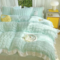 Pastel yellow bubble cotton lace bedding set bedroom quilted ruffle