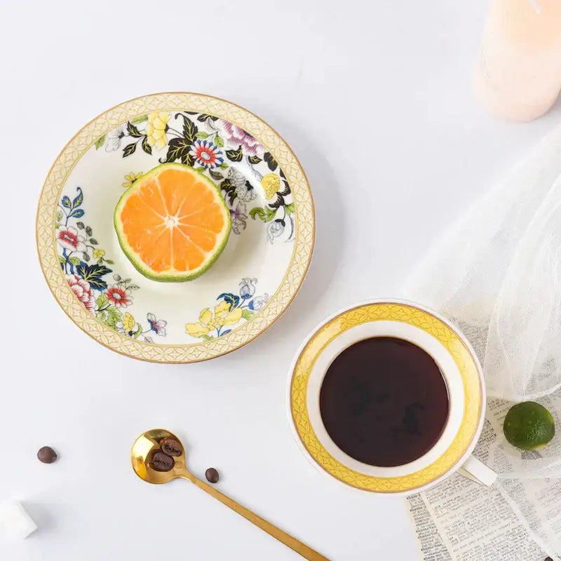 Pastoral floral bone china flower coffee cup saucers dining room set
