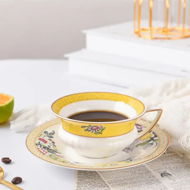 Pastoral floral bone china flower coffee cup saucers dining room set