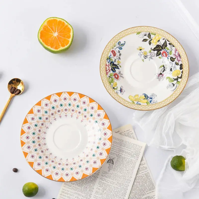 Pastoral floral bone china flower coffee cup saucers dining room set