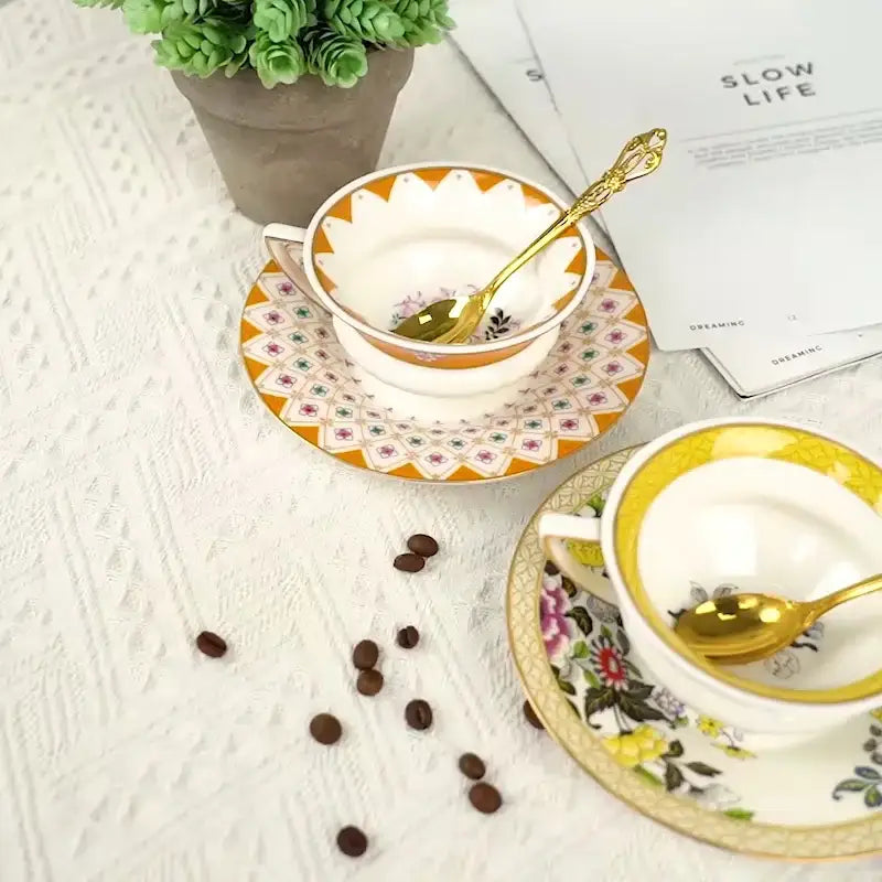 Pastoral floral bone china flower coffee cup saucers dining room set