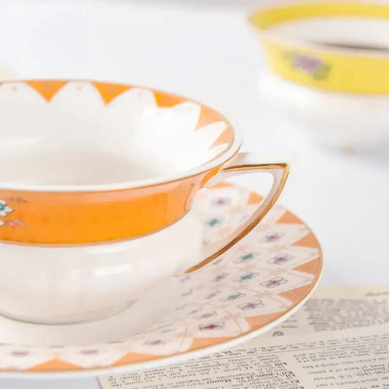 Pastoral floral bone china flower coffee cup saucers dining room set