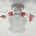 Pastoral pink & white rose glass semi flush light dining room ceiling