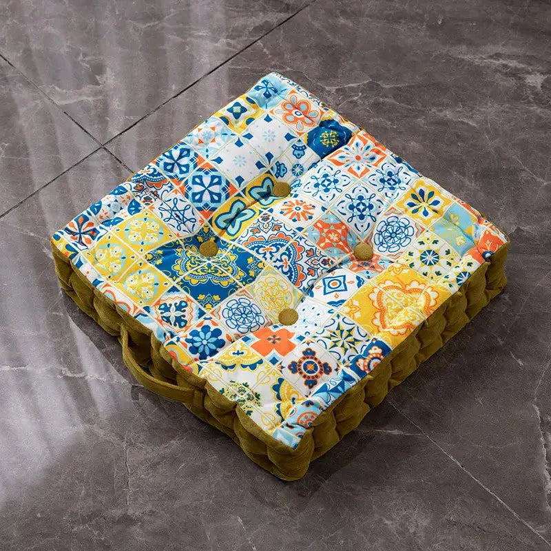 Patchwork bohemian mandala velvet floor cushion reading nook decor