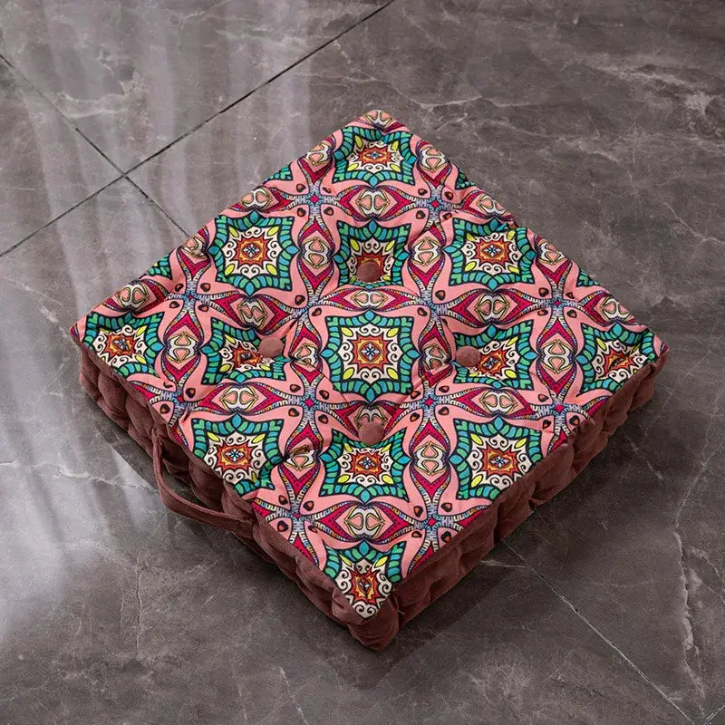Patchwork bohemian mandala velvet floor cushion reading nook decor