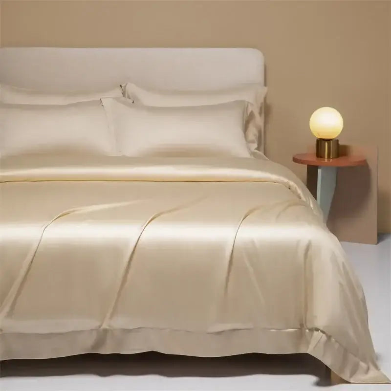 Peach satin cooling cotton solid bedding set for bedroom