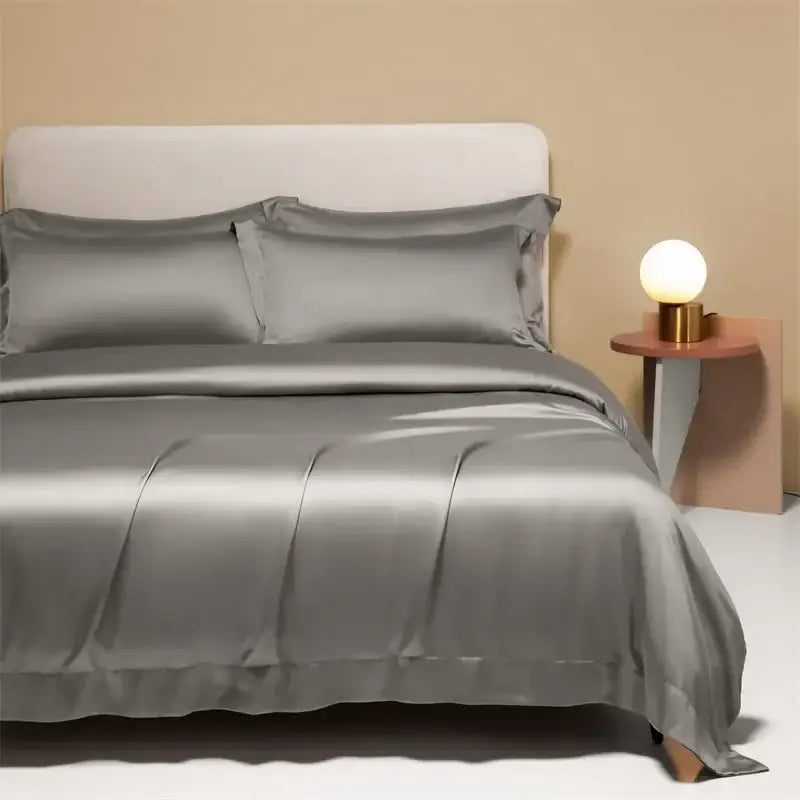 Peach satin cooling cotton solid bedding set for bedroom