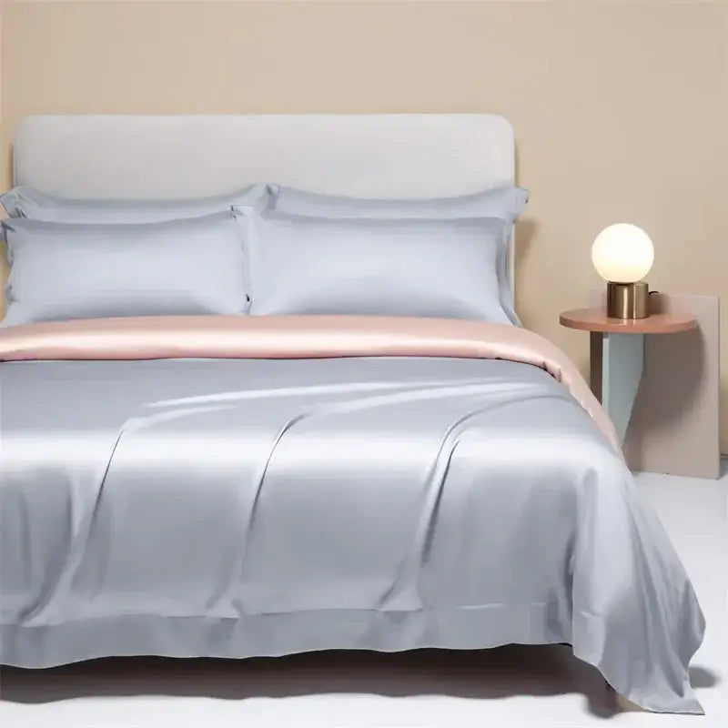 Peach satin cooling cotton solid bedding set for bedroom