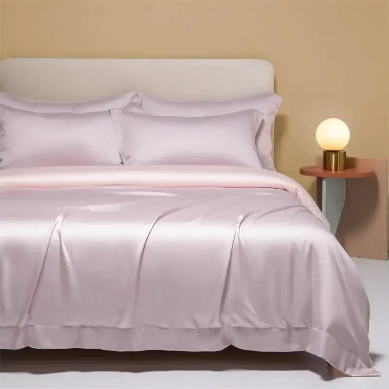 Peach satin cooling cotton solid bedding set for bedroom