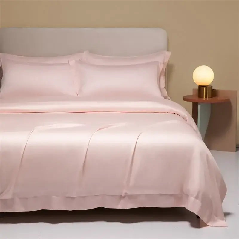 Peach satin cooling cotton solid bedding set for bedroom