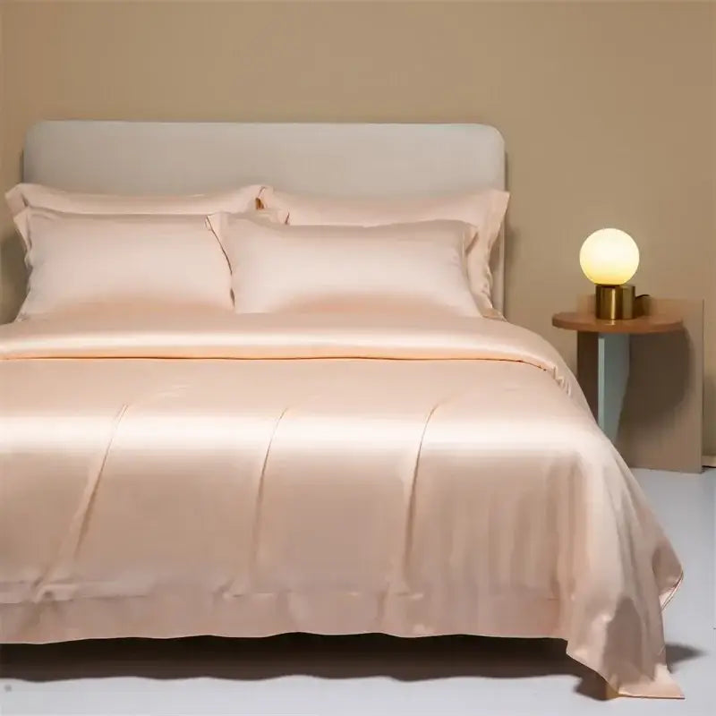 Peach satin cooling cotton solid bedding set for bedroom