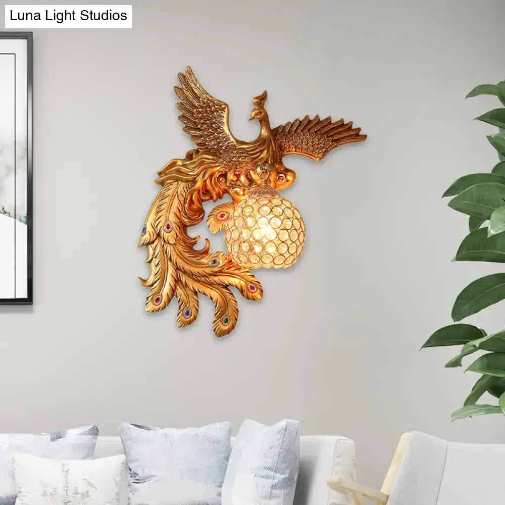 Phoenix gold wall lamp with honeycomb crystal dome – living room 110v-120v