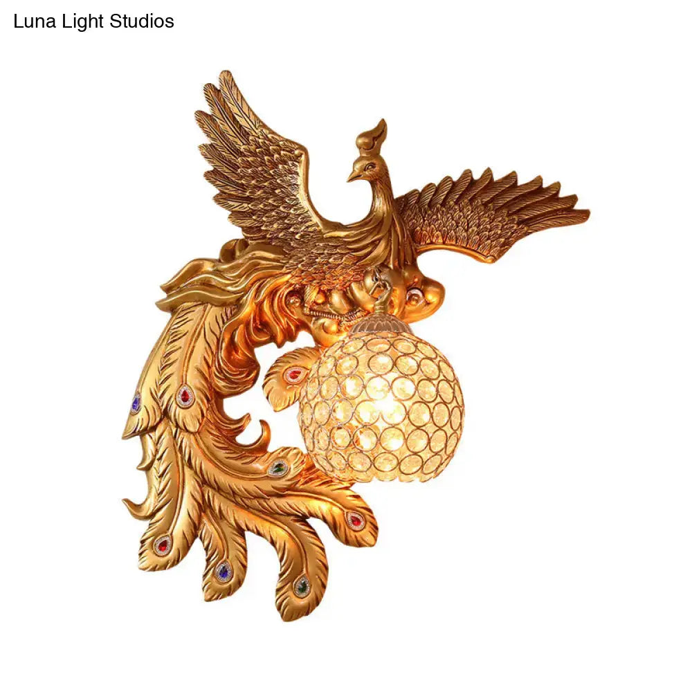 Phoenix gold wall lamp with honeycomb crystal dome – living room 110v-120v