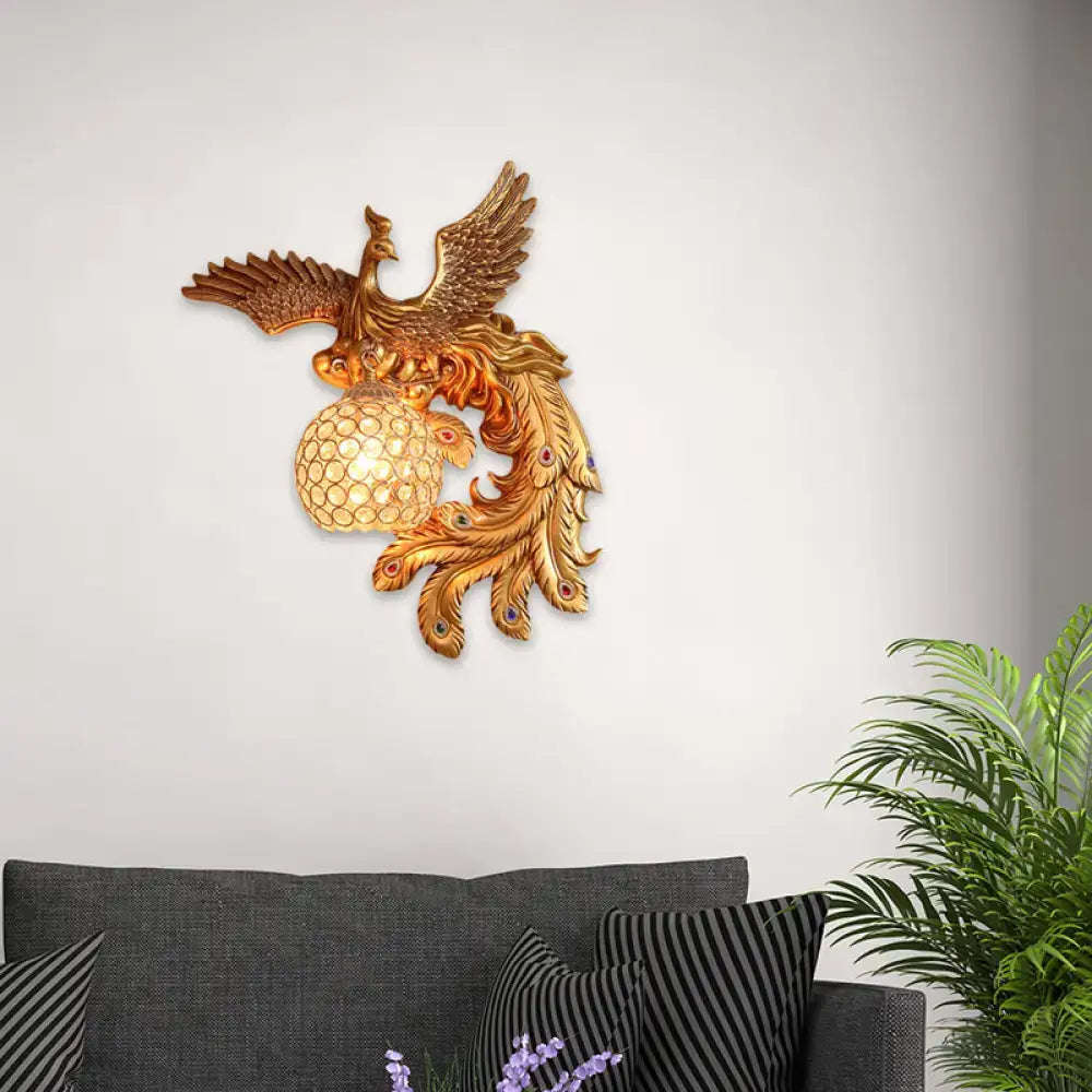 Phoenix gold wall lamp with honeycomb crystal dome – living room 110v-120v